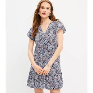 LOFT Medallion Button Ruffle Flounce Dress